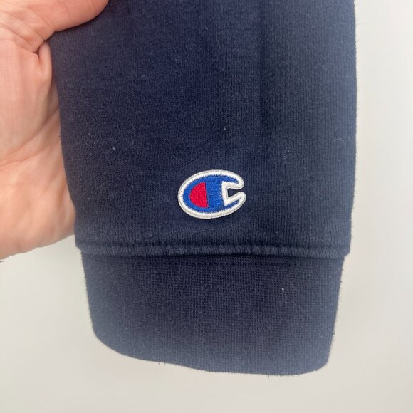 Champion Navy Blue Large Logo Hooded Sweatshirt Men's Small - Picture 2 of 4